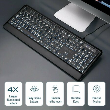 Delton KB20 Big Button Computer Keyboard with Auto Pair USB for Laptop/Computer/Mac/iOS/Android DBKBG20
